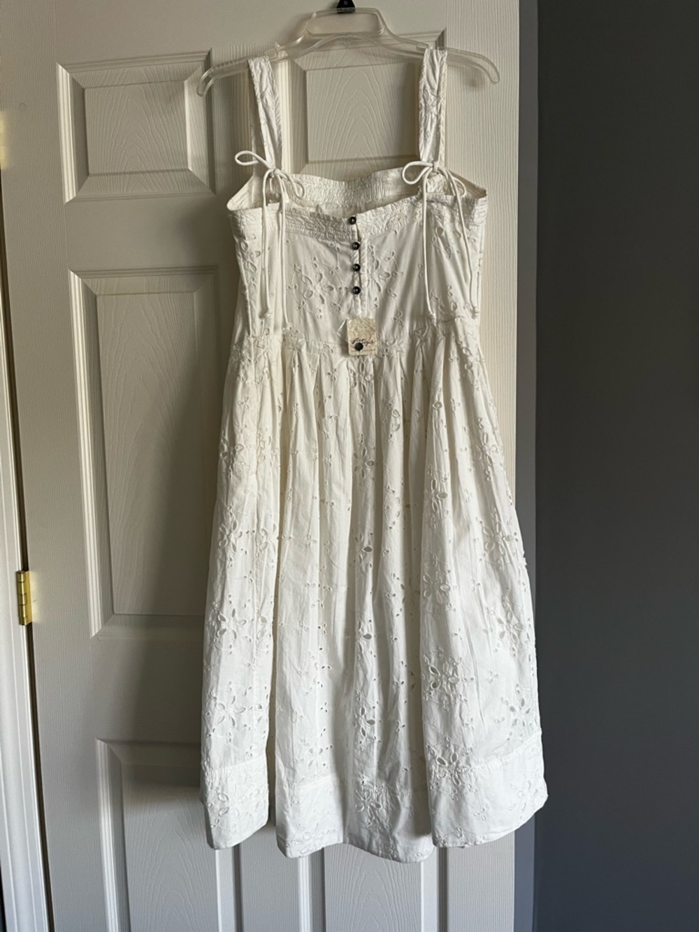 FREE PEOPLE White Eyelet Tie-Strap Sundress